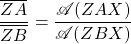 \dfrac{\overline{ZA}}{\overline{ZB}}=\dfrac{\mathscr{A}(ZAX)}{\mathscr{A}(ZBX)}