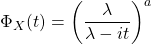 \Phi_X(t)=\left(\dfrac{\lambda}{\lambda-it}\right)^a