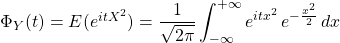 \Phi_Y(t)=E(e^{itX^2})=\dfrac{1}{\sqrt{2\pi}}\displaystyle\int_{-\infty}^{+\infty}e^{itx^2} \, e^{-\frac{x^2}{2} } \,dx