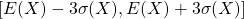 [E(X) - 3\sigma(X),E(X) + 3\sigma(X)]