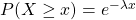 P(X\geq x)=e^{-\lambda x}