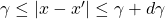 \gamma\leq |x-x'| \leq \gamma+d\gamma