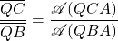 \dfrac{\overline{QC}}{\overline{QB}}=\dfrac{\mathscr{A}(QCA)}{\mathscr{A}(QBA)}