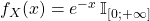 f_X(x)=e^{-x}\,\mathbb{I}_{[0;+\infty]}