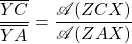 \dfrac{\overline{YC}}{\overline{YA}}=\dfrac{\mathscr{A}(ZCX)}{\mathscr{A}(ZAX)}