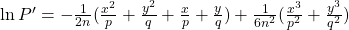 \ln P'=-\frac{1}{2n}(\frac{x^2}{p}+\frac{y^2}{q}+\frac{x}{p}+\frac{y}{q})+\frac{1}{6n^2}(\frac{x^3}{p^2}+\frac{y^3}{q^2})