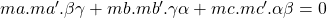 ma.ma'.\beta \gamma+mb.mb'.\gamma \alpha+mc.mc'.\alpha \beta =0