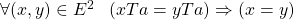 \forall (x,y) \in E^2\;\;\; (xTa = yTa) \Rightarrow(x = y)