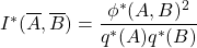 I^*(\overline{A},\overline{B})=\dfrac{\phi^*(A,B)^2}{q^*(A)q^*(B)}