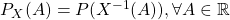 P_X(A)=P(X^{-1}(A)) ,\forall A \in \R