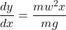 \dfrac{dy}{dx}=\dfrac{mw^2x}{mg}