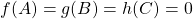 f(A)=g(B)=h(C)=0