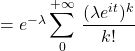 =e^{-\lambda}\displaystyle\sum_{0}^{+\infty} \, \dfrac{( \lambda e^{it})^k}{k!}